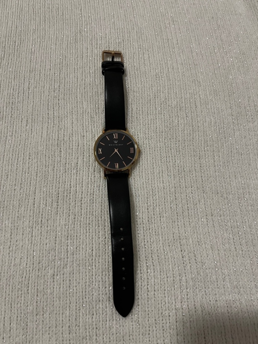 Wristology Women’s Black Leather Strap Wristwatch with Gold Case